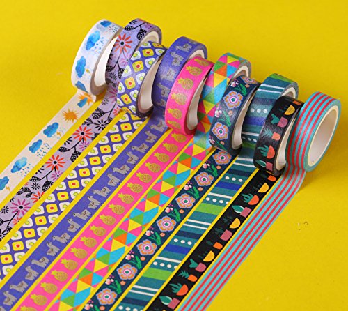 Ninico 30 Rolls Washi Tape Set - 10mm Wide, Colorful Flower Style Design, Decorative Masking Tape for DIY Craft Scrapbooking Gift Wrapping