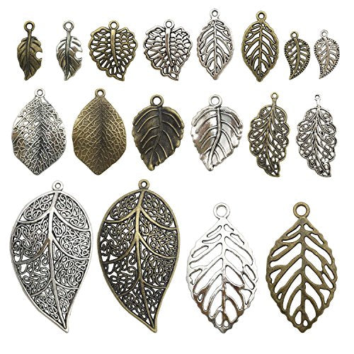 Tree Leaf Charms Collection, Mix Hollow Filigree Leaves Charm Metal Pendant Supplies Findings for Jewelry Making (HM91)