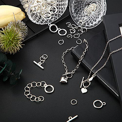 260 Pieces Toggle Jewelry Clasp Sets Include 60 Pairs Alloy Toggle Clasps Connectors Metal Bar and Ring Clasps with 200 Pieces Open Rings for Jewelry Making (Silver)