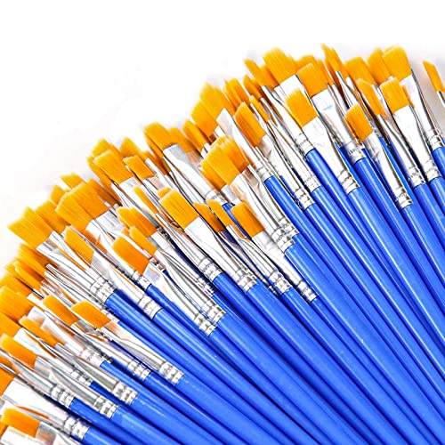 AROIC 180pcs Flat Paint Brushes Set, Small Brushes Bulk Nylon Hair for Kids Acrylic Oil Watercolor Artist, Professional Painting for Classroom Students
