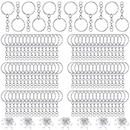 360 Pieces Keychain Rings for Crafts Including 90 Pieces Keychain Rings with 90 Pieces Open Jump Rings Connectors 180 Pieces Small Screw Eye Pins Hooks for DIY Keychain Supplies (Silver,25 mm)