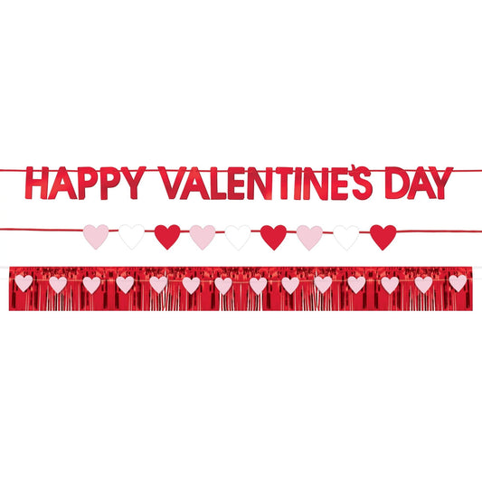 Happy Valentine's Day Pink & Red Banner Kit- 2.5"-8" (Pack Of 4) - Premium Paper, Foil & Plastic Decorations - Perfect For Celebrations & Love Atmosphere
