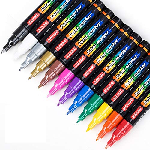 ZEYAR Acrylic Paint Marker Pens, Extra Fine Point, Nylon Tip, 12 colors, Water based, Expert of rock painting, Water and Fade Resistant, Non-toxic