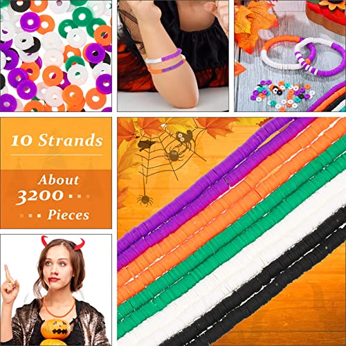 Kenning 3200 Pieces Halloween Clay Beads Vinyl Heishi Strands Colored Flat Round Polymer Spacer Loose Handmade Spacers Disc for Jewelry Making Necklace Bracelet(Vivid Color)