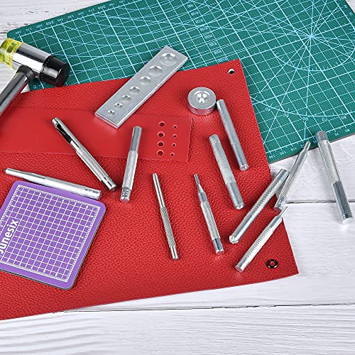 Worldity 14Pcs Rivet Setter, Leather Die Punch Snap kit, Stainless Steel Rivet Setting Tool for Bag Making DIY Leather Crafts with Non Slip Base