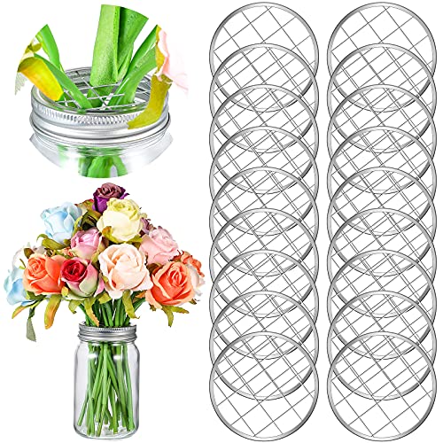 Mason Jar Flower Insert Lid Insert Metal Flower Lid Insert Flower Organizer Lid Insert with Square Grids for Regular Mouth Mason Canning Jars (12)