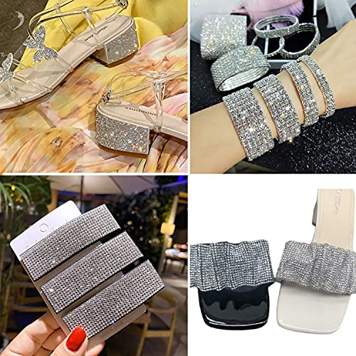 4 Rolls Self-Adhesive Crystal Rhinestone Diamond Ribbon DIY Decoration Sticker with 2 mm Rhinestones for Crafts White Ribbon for Valentine's Day DIY Gifts /Cake/Wedding/Vase/Party/ Event Car Phone