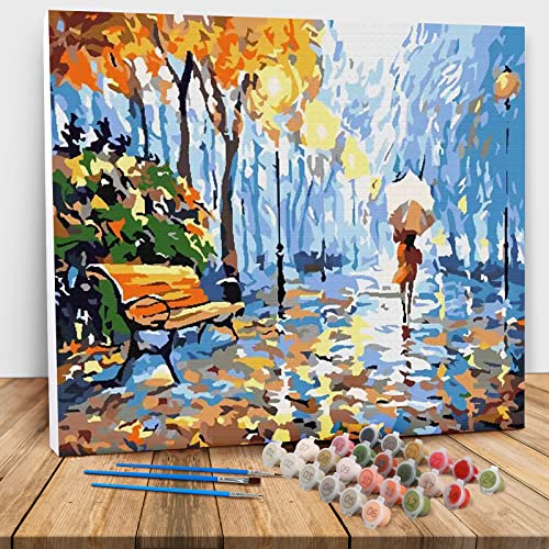ANT-mymico Wood Framed Paint by Numbers Kit, 16 x 20 inch Canvas Numbers Painting for Adults Beginner with Reusable Brushes, Acrylic Paints Painting by Numbers for Gift Decor (Maple Leaf Impression)
