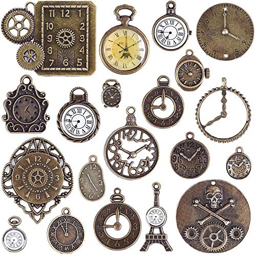 BronaGrand 20pcs Mixed Antiqued Bronze Charms Clock Face Charm Pendant, DIY Crafts, Gears, Jewelry Making, Steampunk Pendants