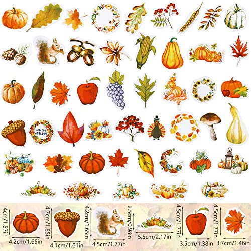 250 Pieces Cute Fall Stickers Scrapbooks Laptop Harvest Stickers Thanksgiving Pumpkin Stickers Waterproof Autumn Decals Maple Leaf Pumpkin Decals for DIY Scrapbook Journal Album Crafts