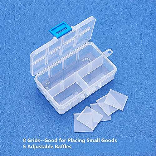 BENECREAT 10 Pack 8 Grids Jewelry Dividers Box Organizer Adjustable Clear Plastic Bead Case Storage Container 4.33 x 2.68 x 1.18 inch, Compartment, 1.18 x 0.98 x 1.02 inch