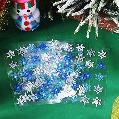 Snowflake Dimensional Stickers Christmas 3D Snowflake Stickers Diamond Snowflake Decoration Stickers for Christmas Holiday Envelopes Winter Decoration Crafts, 4 Colors (200 Pieces)