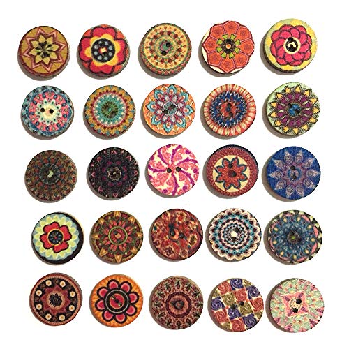 ANCHRISLY Buttons for Sewing, 100pcs 1 inch Buttons Large Wood Buttons for Crafts Mixed Big Wooden Vintage Assorted Buttons 2 Holes Round Decorative Wood Craft Buttons 25mm (Colorful Buttons)