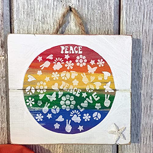 DLY LIFESTYLE Boho Stencil for Painting on Wood, Canvas, Paper, Fabric, Walls and Furniture - Peace & Love Stencil - 7x7 Inches - Reusable DIY Art and Craft Stencils - Paint Stencil