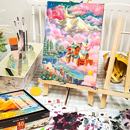 KALOUR Acrylic Paint Set 56 pcs,Painting Supplies with 24 Acrylic Paint,16 sheets Acrylic Pad,Painting Brushes,Canvas,Palette,Easel - Art Craft Paints Kit for Artists Beginners,Kids and Adults.