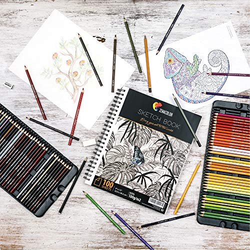 ZENACOLOR - Professional 200 Sheets Sketch Book 9"x12" with Spiral Bound and Hardback Cover - Pack of 2 - White Acid-Free Drawing Paper (100 g)