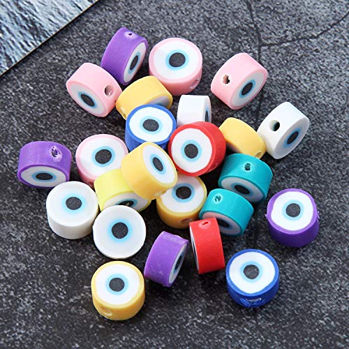 Fruit Butterfly Evil Eye Beads 10mm Polymer Clay Color Mixed DIY Flower Heart-Shaped Beads for Necklace Bracelet Jewelry Handmade Making Accessories-100pcs Evil Eye