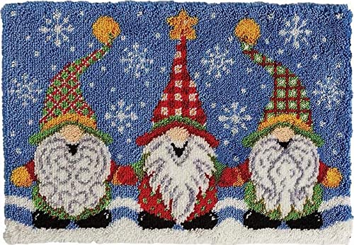 EVAJE Christmas Latch Hook Rug Kits DIY Crochet Yarn Carpet Hooking Craft Kit with Color Preprinted Canvas Christmas Gnome Pattern Design for Adults Kids Xmas Gift 20.5''x14''