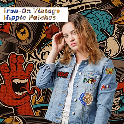 48 Pcs Iron On Patches Vintage Hippie Embroidered Patches Random Assorted Styles Patches Kit Aesthetic Repair Appliques for Sewing DIY Jacket Hat Clothing Backpack Jean 1970s Party (Cute Style)