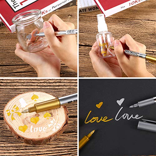 4 Pieces Metallic Marker Pens, Metallic Paint Pen Markers Suitable for Cards Writing Signature Lettering Metallic Painting Pens (Silver)
