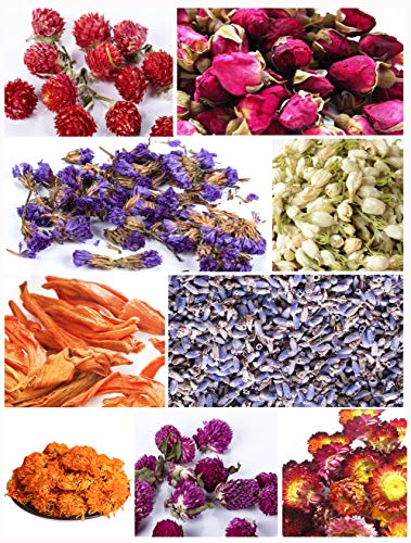 PNANA Dried Flowers- Edible Herbs Bulk of Lavender Buds, Rosebud, Jasmine, Chamomile, for Bath Bomb, Candle, Soap Making Kit