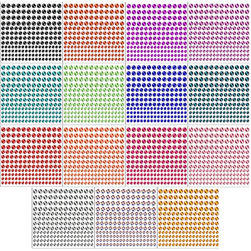 Housuner 2580 pcs Rhinestone Stickers in 15 Colors & 3 Sizes, 15 Sheets DIY Self Adhesive Colorful Gem Rhinestone Embellishment Stickers Sheet Fits for Crafts, Body, Nails, etc. (Multi-Color)