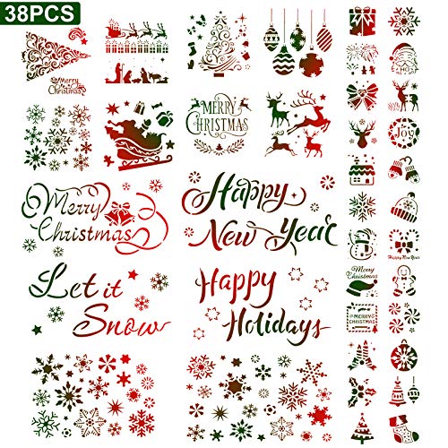 38 Pieces Christmas Stencils Template Christmas Painting Stencils Reusable Christmas Snowflake Stencil for Art Drawing Spraying Window Glass Door Wood Journal Scrapbook Holiday Xmas Snowflake Decor
