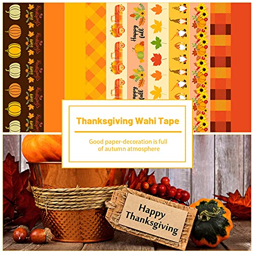 12 Rolls Fall Washi Tape Orange Thanksgiving Washi Tape Maple Leaves Decorative Tape Autumn Pumpkin Book Tape Sunflower Tape Stickers for Thanksgiving Party Supplies Scrapbook DIY Wrapping