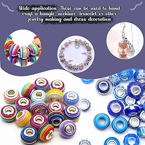 50 Pieces Assorted European Beads with Copper Core Big Hole Resin Spacer No Copper Core Lampwork Colorful Beads Rhinestone Craft Beads for Bracelet Jewelry Making