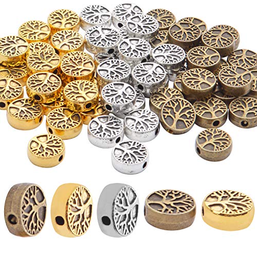 60pcs Antique Tree of Life Beads Mixed Loose Spacer Beads Metal Jewelry Findings for Making Necklace Bracelet Craft,3 Colors