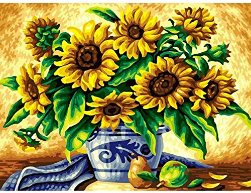 Tenei Paint by Numbers for Adults & Kids Oil Paint DIY Craft Paintings Art Set on Canvas Color by Number Kits Acrylic(Sunflowers 2), OPD-008