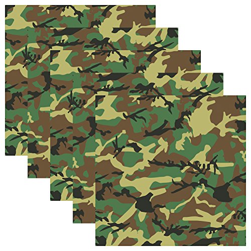 Army Green Camouflage Self Adhesive Assorted Vinyl Sheets 12" x 12" Military Camo Permanent Adhesive Backed Vinyl for Crafting Project Decals and Other Craft Cutters - Pack of 5