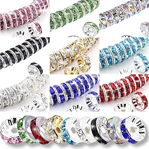 1080Pcs 8mm Round Spacer Beads, Crystal Beads, Rhinestone Beads ,Beads for Jewelry Making Necklaces, Bracelet Pendants (9 Colors-8mm)
