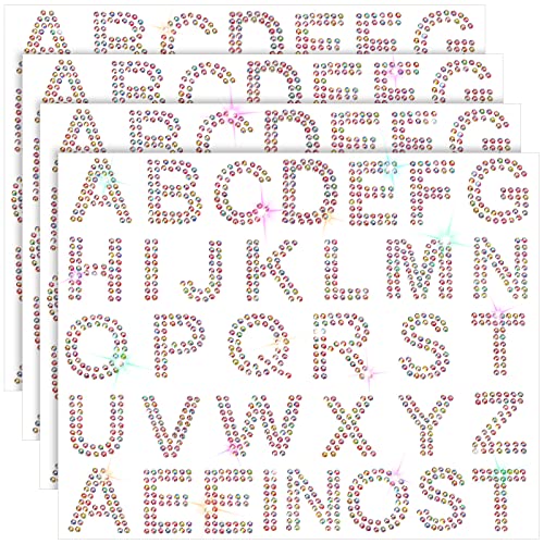 136 Pieces Rhinestone Letters Iron Stick on Sticker Large Glitter Bling Alphabet Letter Sticker Gemstone Border Sticker 34 Letters Self Adhesive Sticker for Art Craft Clothing Decor (Color AB)