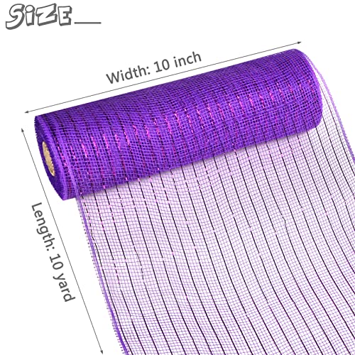 MIKIMIQI 2 Pack Deco Mesh 10 Inch x 30 Feet Decor Mesh Ribbon with Metallic Foil Deco Mesh Wreath Supplies Ribbon Mesh Roll for Spring Wreaths, Craft, Party Decoration (Purple)