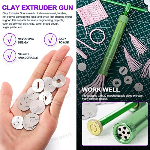 Swpeet 122Pcs Green Clay Extruder Gun and Fondant Cake Mold with Cookie Plunger Cutter Tool Polymer Clay Cutters Kit, Perfect for Clay Cake DIY Craft Cake Decorating Supplies Modeling Tool