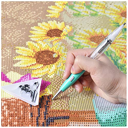 Benote Original Diamond Painting Pen Lighted Drill Pen 2.0 Metal Sticky Pen Tips, Diamond Painting Accessories with Multi Replacement Pen Heads and Wax - B7 Turquoise