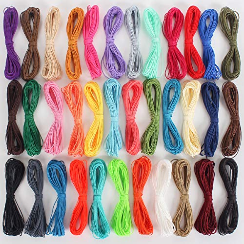 Waxed String 35 Colors 1mm 382 Yard | Waxed Polyester Cord Wax Cotton Cord Waxed Thread for Bracelets Necklace Jewelry Making Friendship Bracelet (35 Colors)