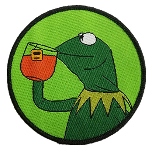Gudeke Kermit None My Business Frog Sipping Tea Patches Embroidery