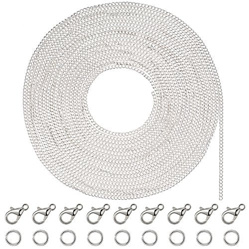 33 Feet Silver Plated Cable Chain Necklace with 30 Jump Rings and 20 Lobster Clasps for Jewelry Making (1.5 mm)
