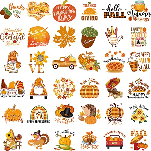 36 Sheets Fall Iron on Transfers Thanksgiving Iron On Vinyl Patches Pumpkin Heat Transfer Vinyl Stickers Fall Gnome HTV Iron on Transfers for Shirt Fabric DIY Craft Decorations (Pumpkin, Maple Leaf)