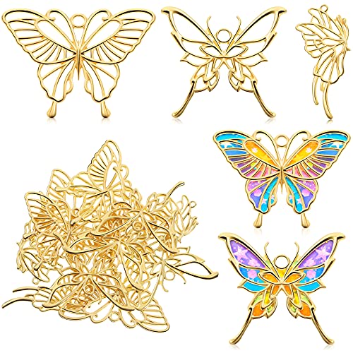 20 Pieces Open Bezel Pendant Charms Hollow Resin Golden Butterfly Moulds Pendant Frame for DIY Bracelet Necklace, Jewelry Making (Butterfly Style)