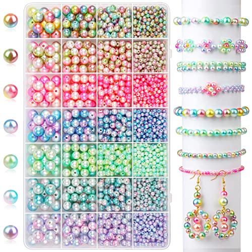 2300pcs 7 Color Multicolored Spacer Beads (4/6/8/10mm), ABS Pearl Beads for Craft ,Faux Round Laege Hole Beads Rainbow Beads for Jewelry Making Earring Necklaces Bracelets