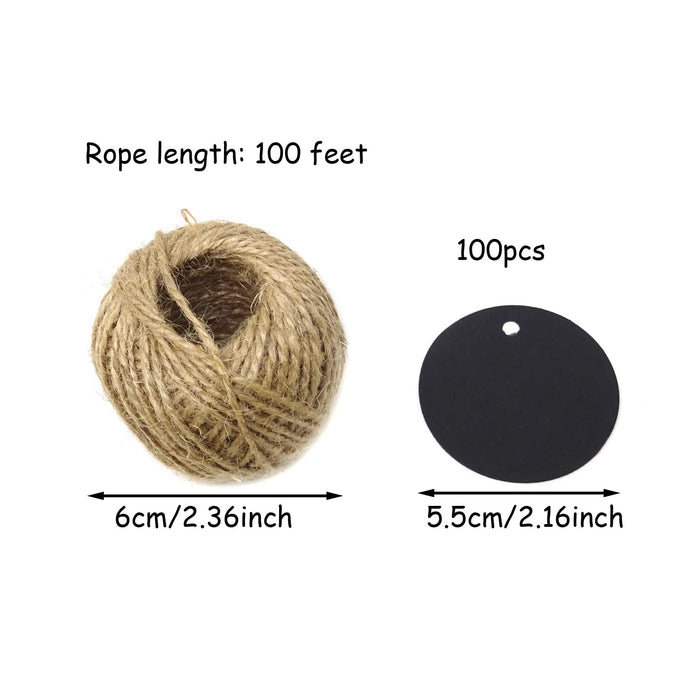 Honbay 100PCS Kraft Paper Blank Round Gift Tags with 100 Feet Jute Twine for Wedding, Party, Christmas, Gifts, DIY Crafts, etc (Black)
