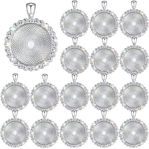 32 Pieces Rhinestone Bezel Pendant Trays Blanks Cabochon Pendant Setting DIY Trays for Crafts Jewelry Making Projects (Silver)