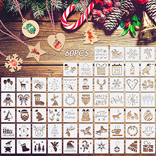 60 Pieces Christmas Ornament Stencils Plastic Ornament Stencils DIY Painting Craft Stencils Snowflake Drawing Christmas Stencils Christmas Craft Supplies for Wood Wall 3 x 3 Inch (Classic Style)