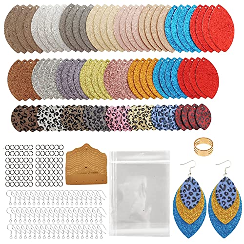 AOUXSEEM 321 Pcs Faux Leather Earrings Making Kit Full Set for Beginners, Contains 96 Pre Cut Evil Eye Earring Pieces with Hooks Jump Rings Opener Earring Display Cards and Self-Adhesive Bags