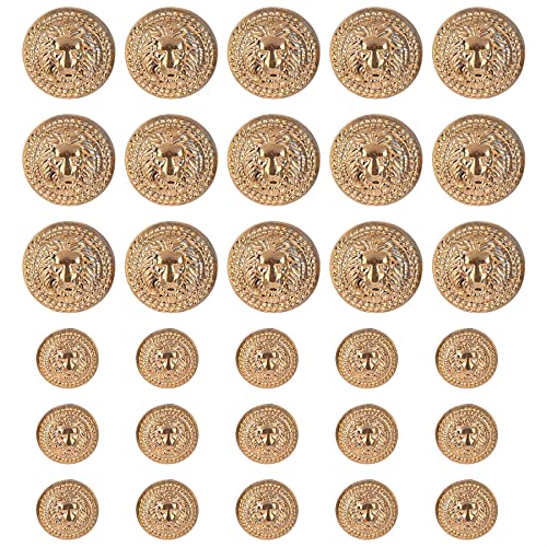 Framendino, 30 Pack Vintage Gold Lion Head Buttons Metal Blazer Button for Clothes Crafts 15mm 23mm