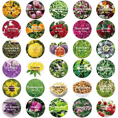 30 Bags Dried Flowers,100% Natural Dried Flowers Herbs Kit for Soap Making, DIY Candle Making,Bath - Include Rose Petals,Lavender,Don't Forget Me,Lilium,Jasmine,Rosebudsand More