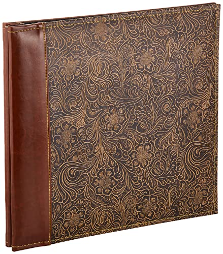 Pioneer 12 Inch by 12 Inch Postbound Embossed Sewn Leatherette Cover Memory Book, Brown